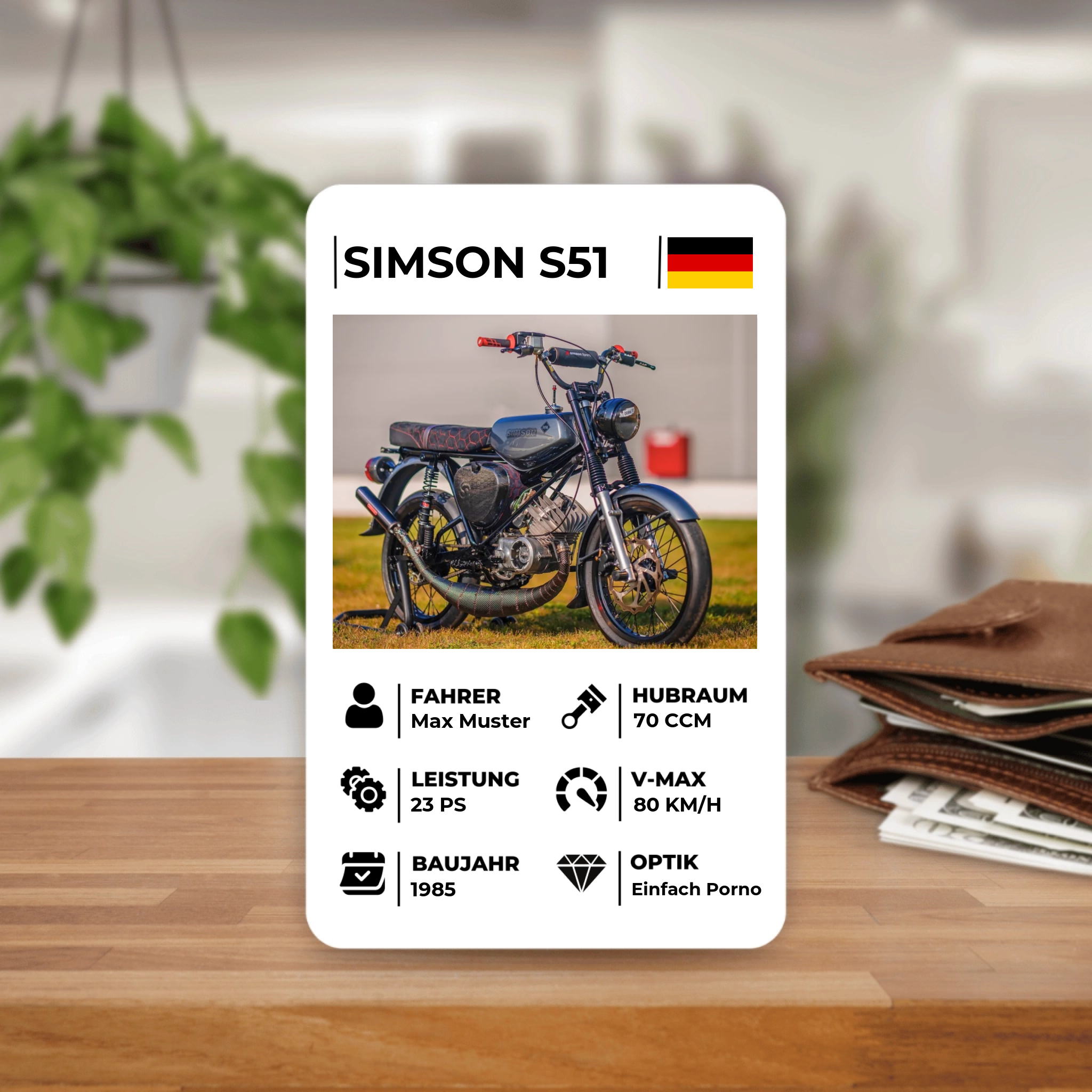 Moped Quartettkarte – Personalisierte Geldbeutelkarte